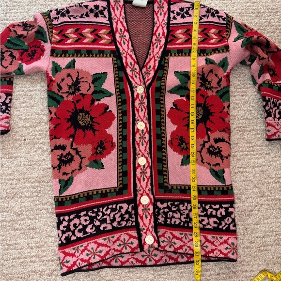 Farm Rio Floral Knit Cardigan Sweater - Pink and Red - Picture 11 of 17